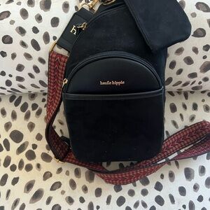 Haute Hippie Black and Red Crossbody Bag suede